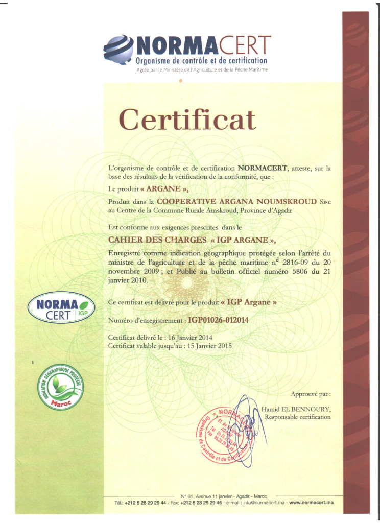 Ejemplo de certificado por Normacert